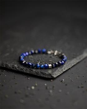Preview: Armband mit 6 mm blauem Tigerauge-Stein und Titanelement - Hexa Dark Blue